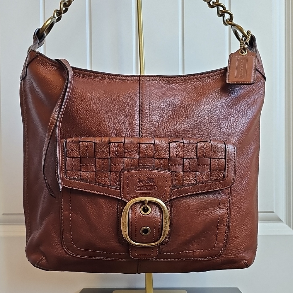 Coach 08 Bleecker Brown Soft Milled Cowhide Woven Pocket Hobo 12378 Tattersall - Picture 5 of 15